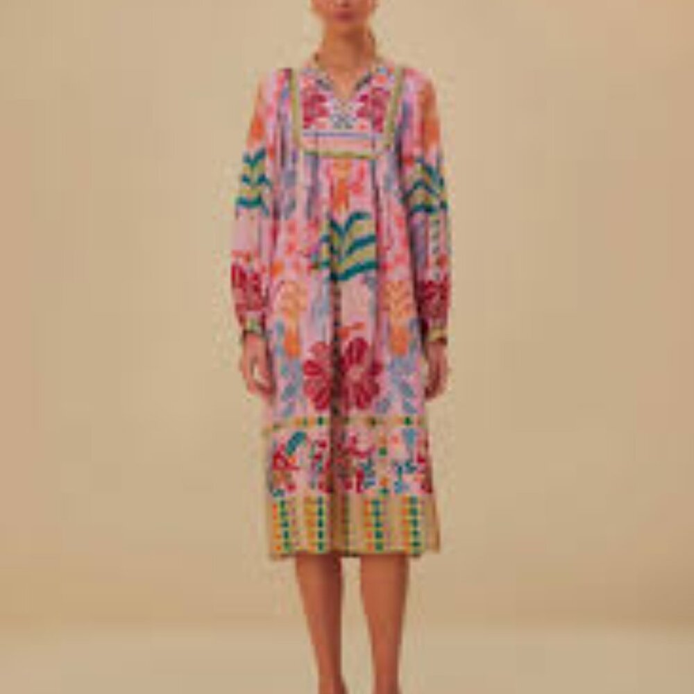 NWT FARM Rio Pink Fruits Queen Scarf Midi Dress